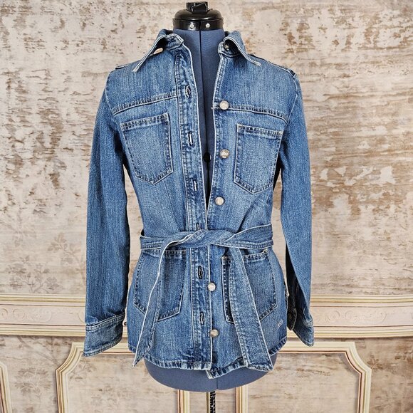 Vintage 1990s Denim Blue Chore Jacket Blue Cult Made in USA XS S Distressed 90s - Picture 2 of 12